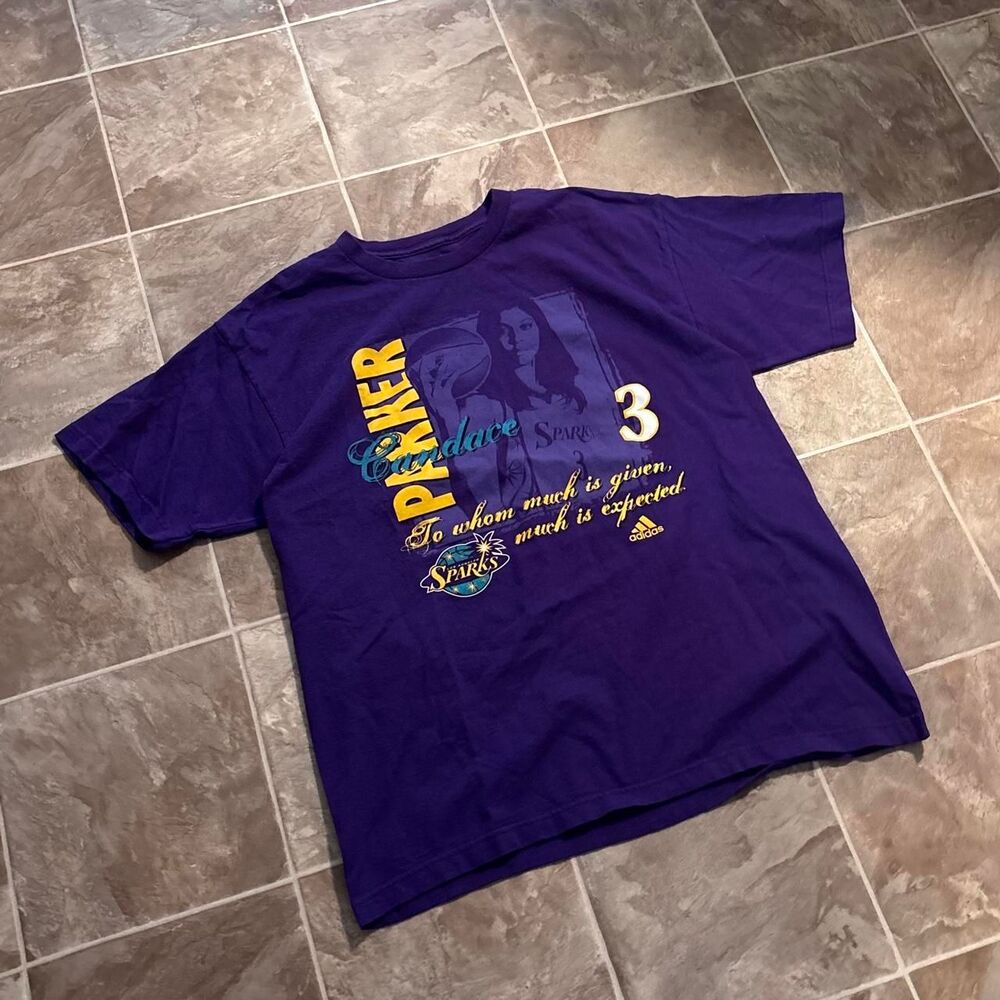 Vtg Y2K Adidas Candace Parker purple t-shirt with Candace Parker graphic, Size L